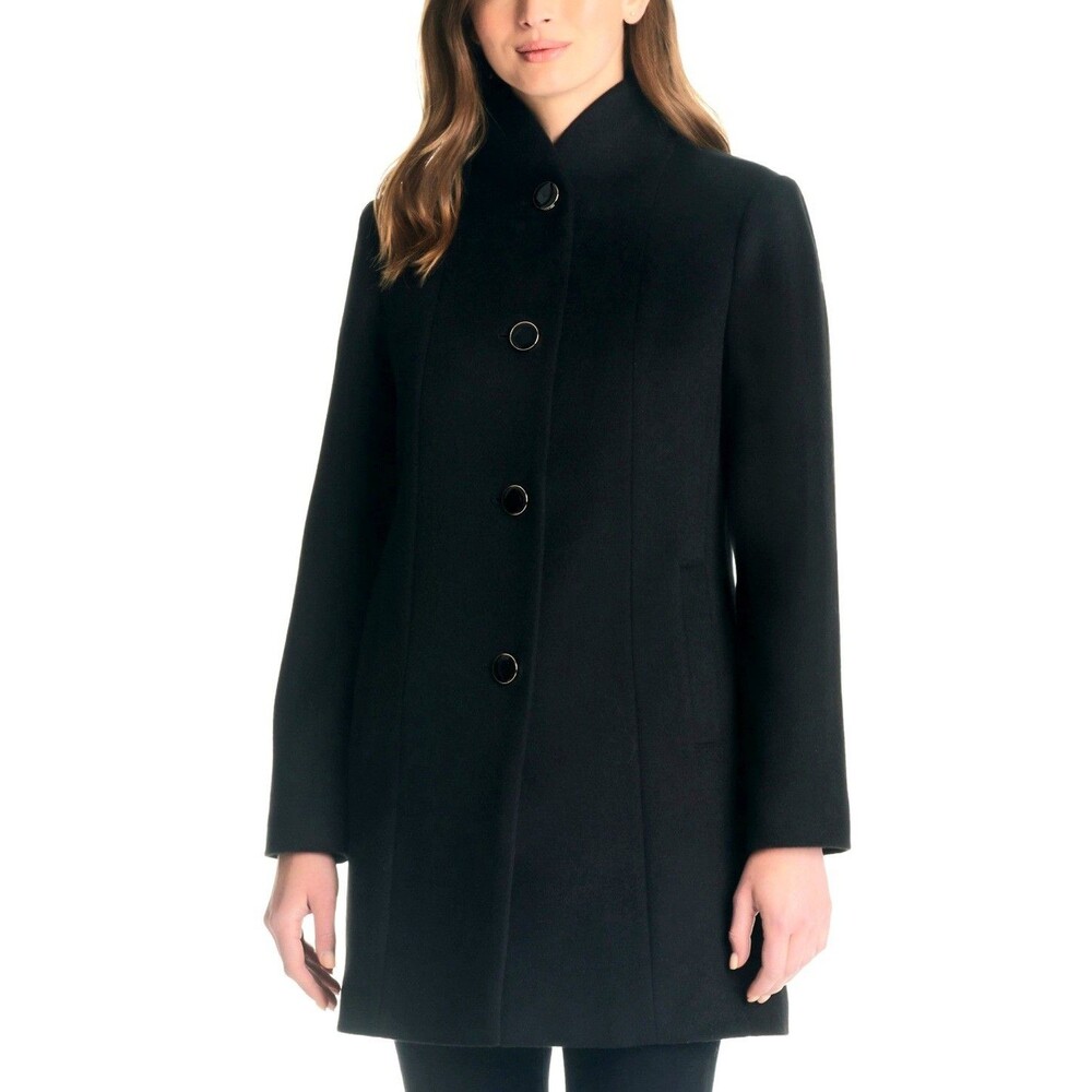 Kate Spade 2XL Plus Size Luxury Black Wool Overcoat Stand Collar Button Front